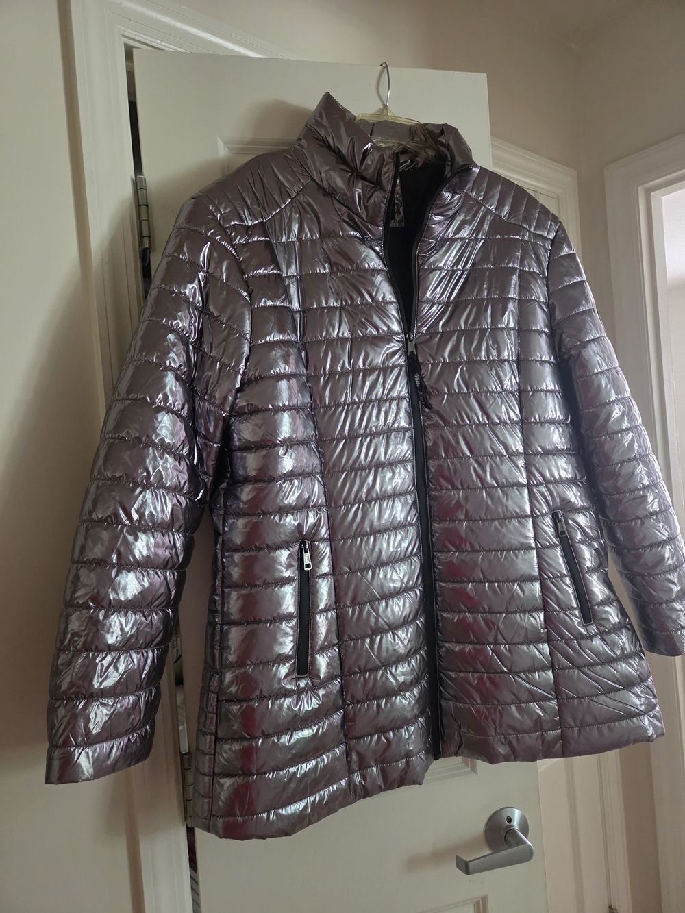NEW! White Mark Women's Metallic Silver Quilted Puffer Jacket